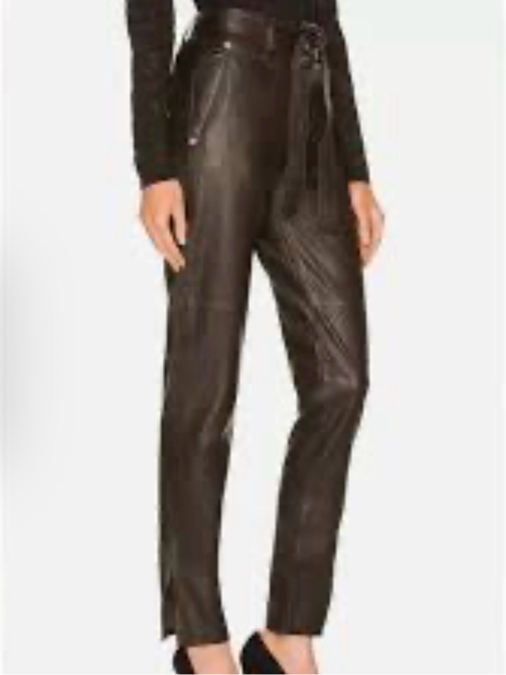 Rag & Bone Leather Belted High-Waist Pants - brown